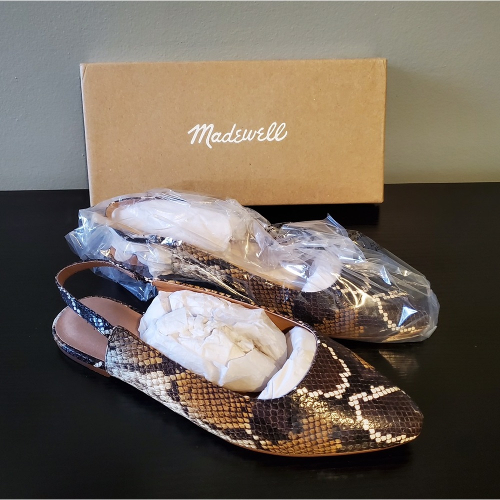 New Madewell Margot Slingback Flat in Snake Embossed Leather